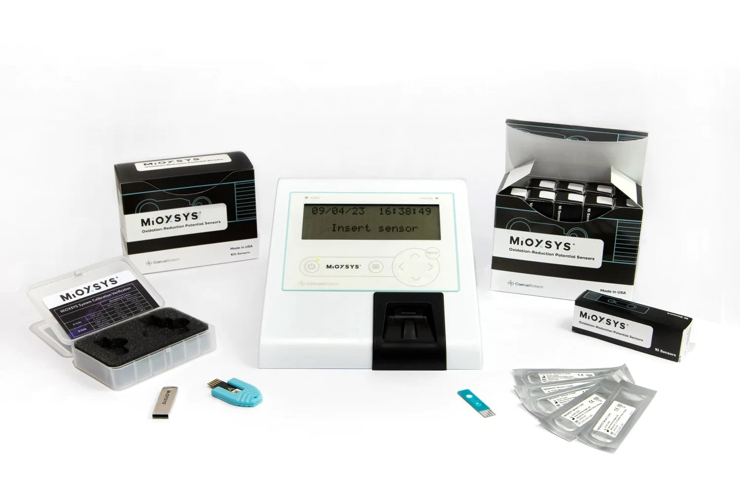 The MiOXSYS System — analyser, single-use sensor strips, sensor boxes and calibration kit