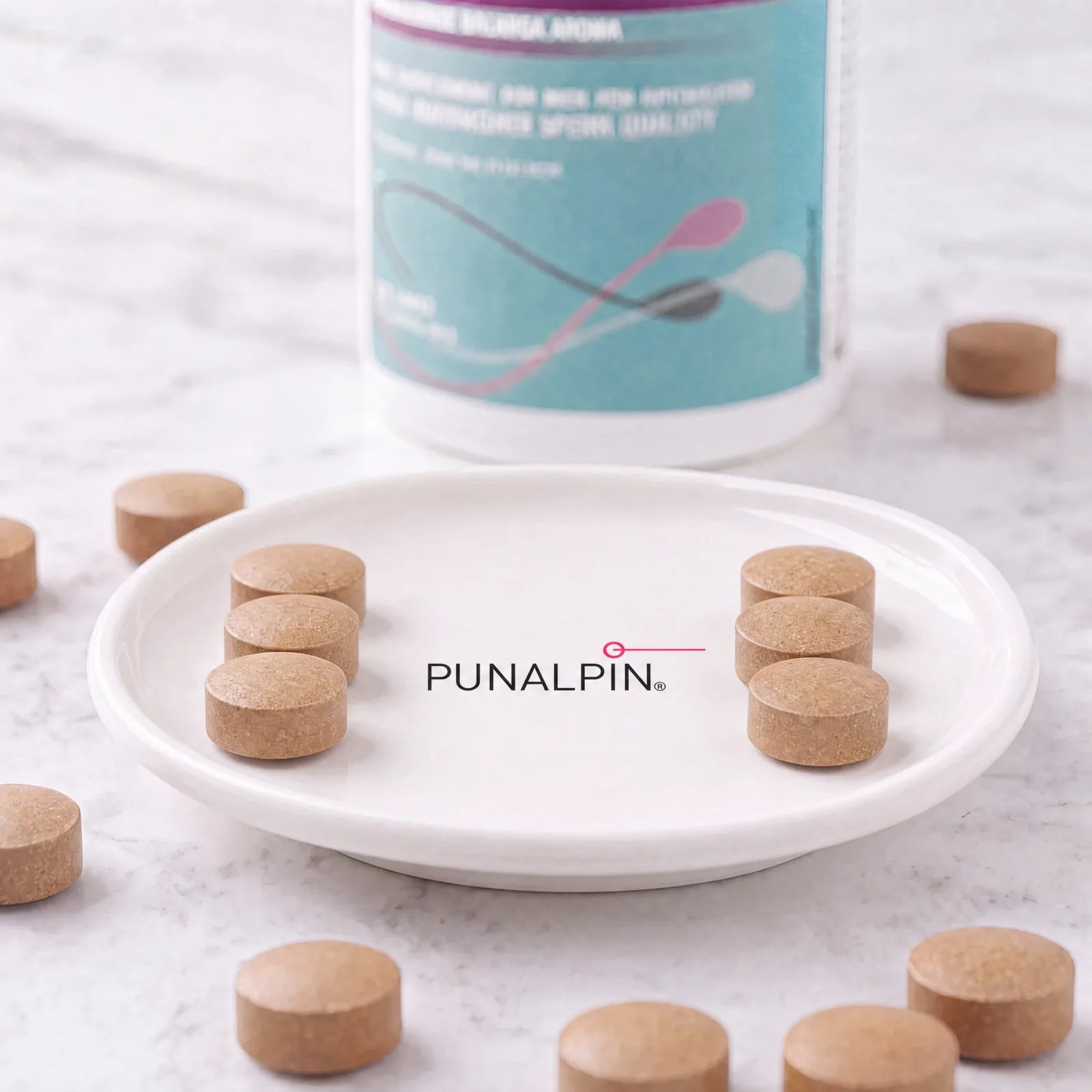 Six Punalpin tablets on a small plate — three for the morning, three for the evening